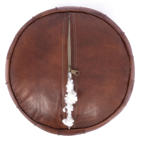 Dark Brown Moroccan Leather Ottoman Pouf